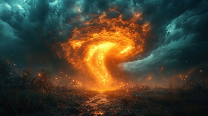 Obraz premium Abstract Cosmic Swirl of Orange Energy Bursting Through a Stormy Sky