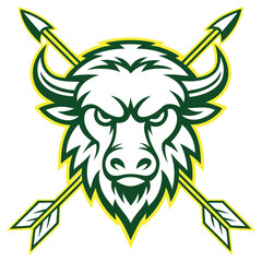 Green and Yellow Buffalo Head Emblem with Cross Arrows Detailed