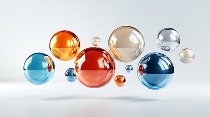 Floating Glass Spheres: A 3D Render of Colorful, Reflective Bubbles AI Generated