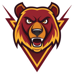 Cartoon Angry Bear Mascot with Lightning Accents, Maroon and Gold Colors