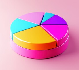Obraz premium Colorful Geometric Pie Chart Model on Pink Background for Presentations