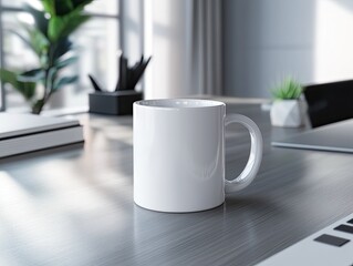 White Mug on Modern Office Desk.