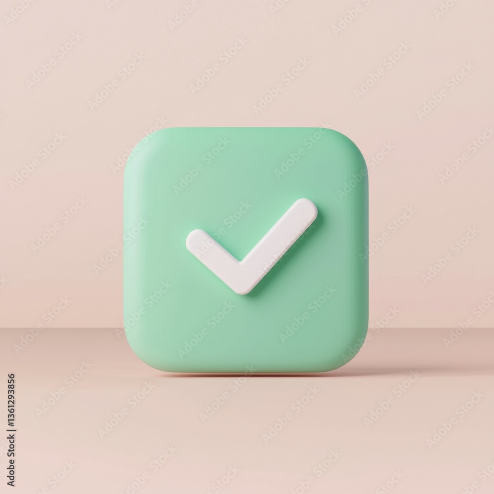 Poster soft green checkmark icon on minimalist background in 3d design