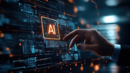 Fototapeta premium Businessman Using Futuristic AI Interface on a blurry background
