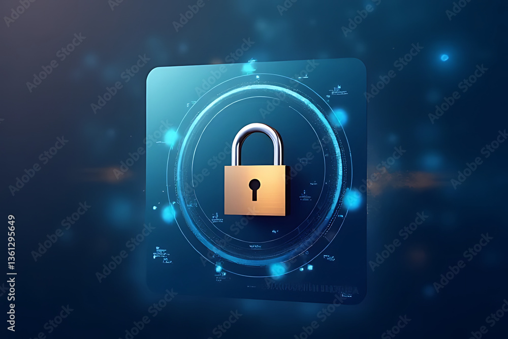 Poster secure digital lock icon cybersecurity realm graphic design futuristic environment close-up view