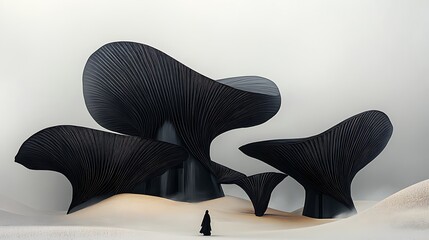 Abstract Architectural Design in a Desert Landscape: 3D Render AI Generated