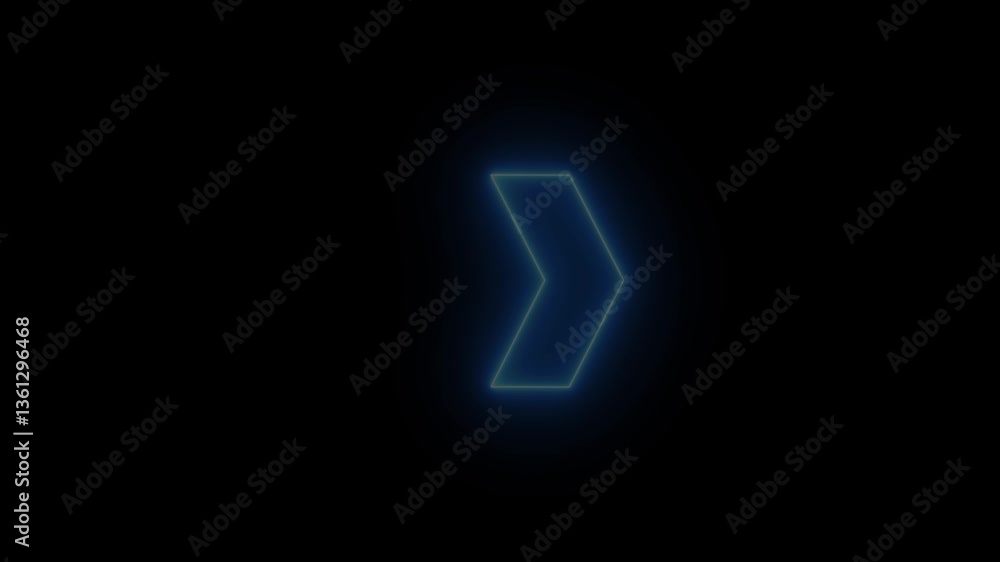 Poster glowing arrow pointing to the right animation on a black background. neon arrow icon to the right. n