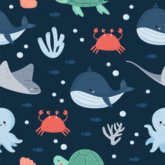 Seamless pattern with marine animals