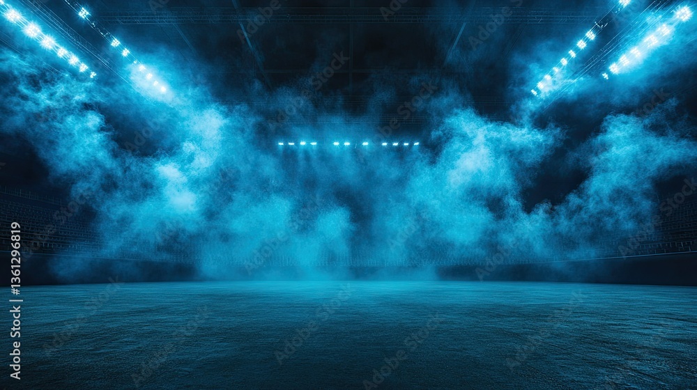 Poster empty arena with smoke rising from the ground, creating an atmospheric effect