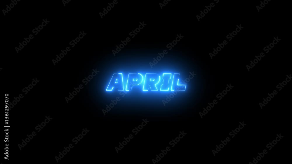 Poster abstract april text icon animation. neon shining month april text animation on black background.
