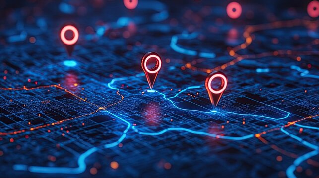 Global Connectivity 3D Map with Pushpins Highlighting Key Data Points and Connections - Powered by Adobe