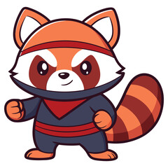 Cartoon Red Panda Character Standing with Headband and Costume, on White Background