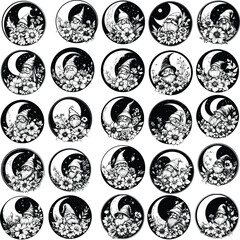 Fall Gnome And Flowers With A Moon Svg Bundle, floral Svg