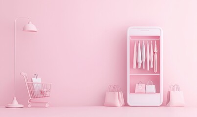 Modern Fashion Shopping Concept in Soft Pink Color Scheme