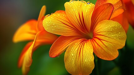 Fototapeta premium Dew-Kissed Orange Flowers A Close-Up of Vibrant Blooms