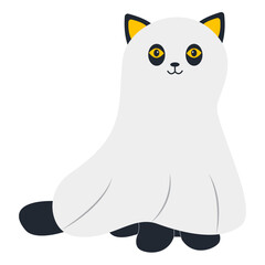 Illustration of Spooky Halloween Cat. Vector Cartoon Character on White Background.