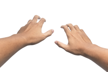 male hands holding, reaching, or grabbing something isolated on white background