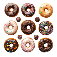 Delicious donuts on a transparent background sweet treats food photography bright environment top view