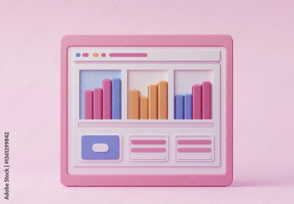 Poster colorful graphical user interface on pink background for analytics
