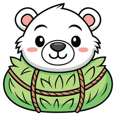 Cartoon Polar Bear with Leafy Green Backpack, Cute Animal Character on White Background