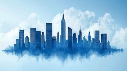 Obraz premium Majestic City Skyline: A Dreamy Blue Metropolis