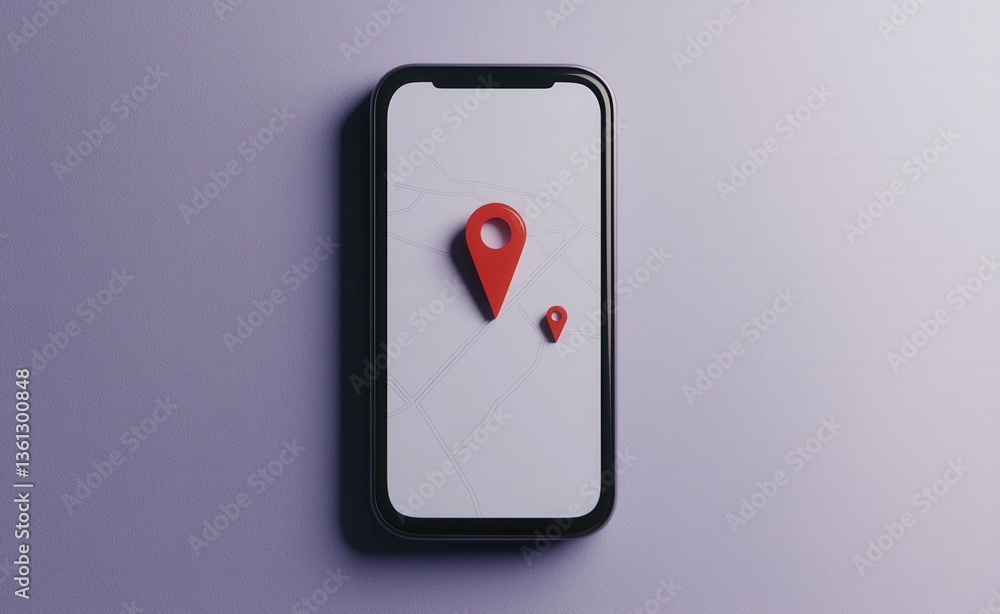 Poster smartphone displaying map with red location pins marking points