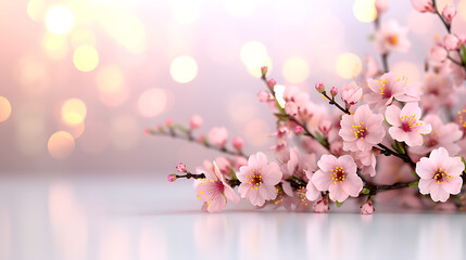 Delicate Pink Cherry Blossoms in Soft Light Capturing the Beauty of Springtime Refreshing Season