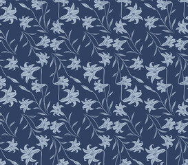 Japanese Romantic Flower Branch Vector Seamless Pattern