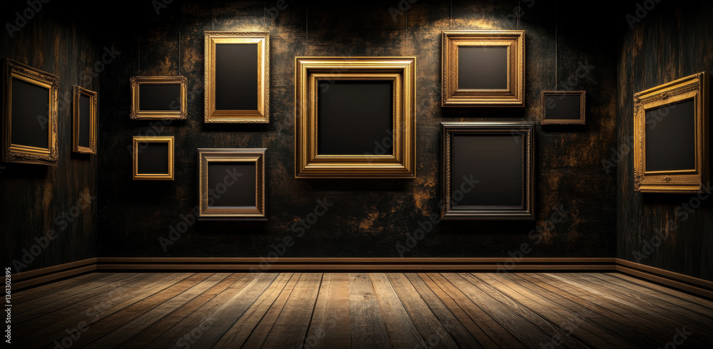 Aufkleber empty picture frames in dimly lit gallery create mysterious atmosphere, inviting creativity and imag