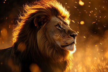 Naklejka premium Lion, Radiant Emblem of the Untamed African Savanna