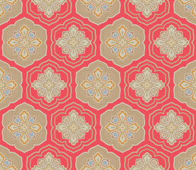 Japanese Flower Hexagon Vector Seamless Pattern