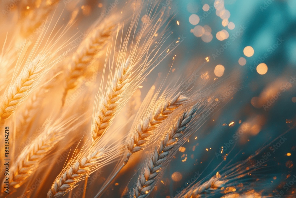 Poster Wheat transforms into glowing energy waves in a surreal abstract background with smooth gradients and a dreamy atmosphere Generative AI