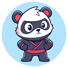 Naklejka premium Cartoon Panda Character in Black Suit with Red Belt on Light Blue Circle