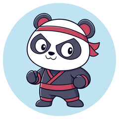 Cartoon Panda Warrior Stance Cute Animal with Red Headband & Dark Ninja Outfit