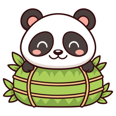 Cute Cartoon Panda Hugging Bamboo Leaves Illustration, Animal, Asian, Isolated