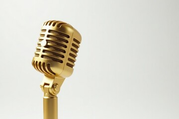 Golden microphone on white background, close-up, mic, luxury, background