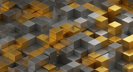 3D abstract background of cube gold and silver