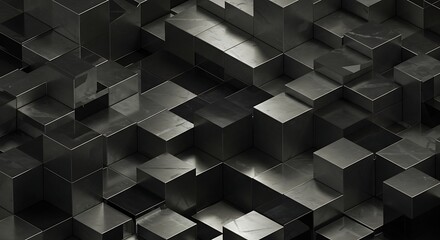 3D abstract background of cube black and white and silver