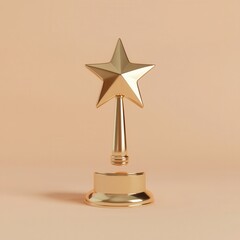 Golden Star Trophy on Simple Background for Achievement Recognition