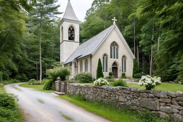 Picturesque church standing in a green forest