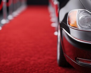 Obraz premium Luxury Car Close-Up on Red Carpet with Glamorous Event Background