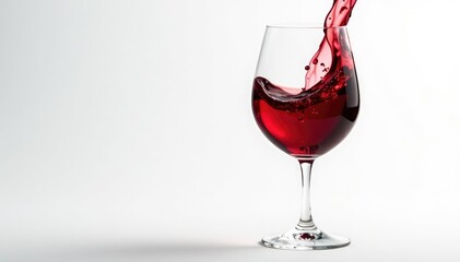 Rich red wine, swirling in glass, white backdrop, beverage, grapes, white background