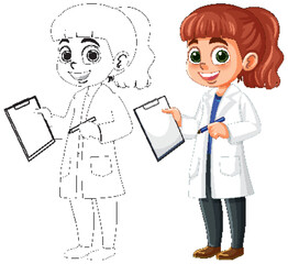 Fototapeta premium Young Scientist with Clipboard Illustration