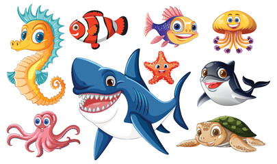 Colorful Sea Creatures Cartoon Illustration