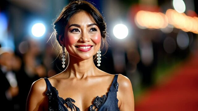Stunning Actress on Red Carpet at Night