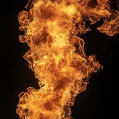 A dynamic upward surge of vibrant orange and yellow flames against a stark black background view