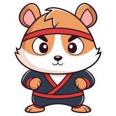Cartoon Hamster Character in Karate Gi with Red Headband in Standing Position
