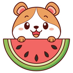 Charming Hamster Character with Watermelon Slice, Cute Animal Icon Isolated on White