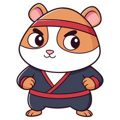 Cartoon Hamster Character in Karate Outfit with Red Headband on White Background