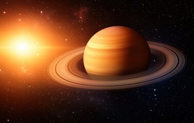 Fototapeta premium Stunning Planet Saturn Surrounded by Glowing Rings and Stars